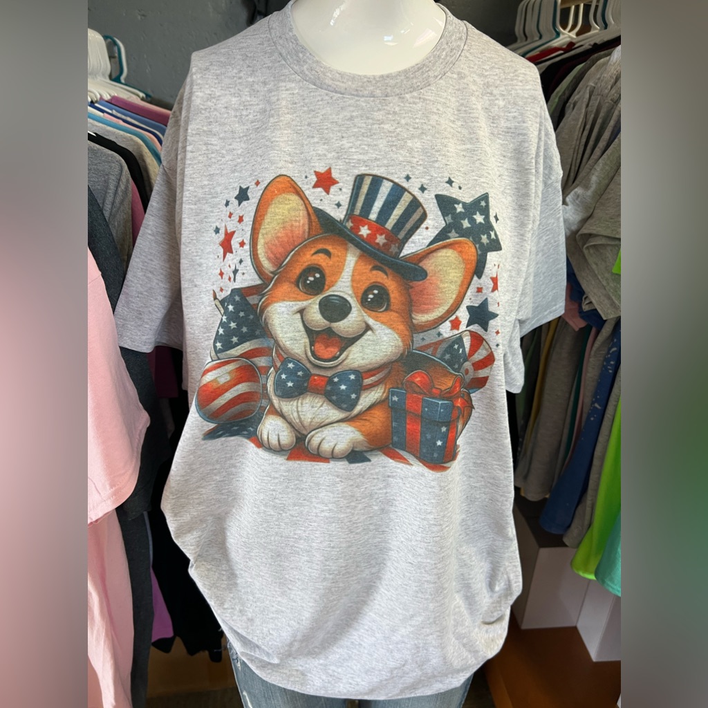 Brand New 5050 Gilden Patriotic Corgi TShirt
